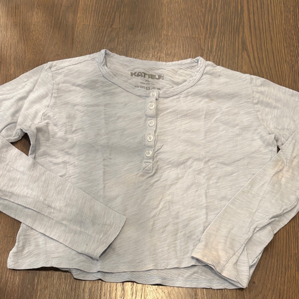 Girls katiejNYC Light Blue Long Sleeve Henley Shirt